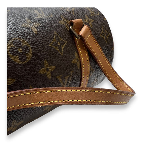 Papillon 28 Brown Top Handle Bag in Monogram Coated Canvas, Gold hardware