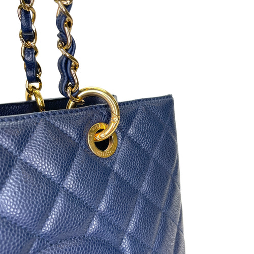 GST Grand Shopping Tote Medium Blue Tote Bag in Caviar Leather, Gold hardware