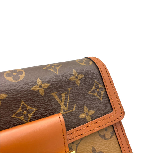 Dauphine Shoulder Bag Mini Brown in Monogram Coated Canvas , Gold Hardware