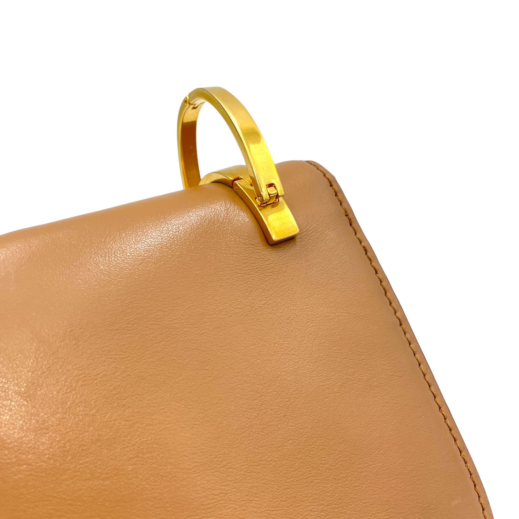 Logo Brown Shoulder Bag in Calfskin, Gold hardware