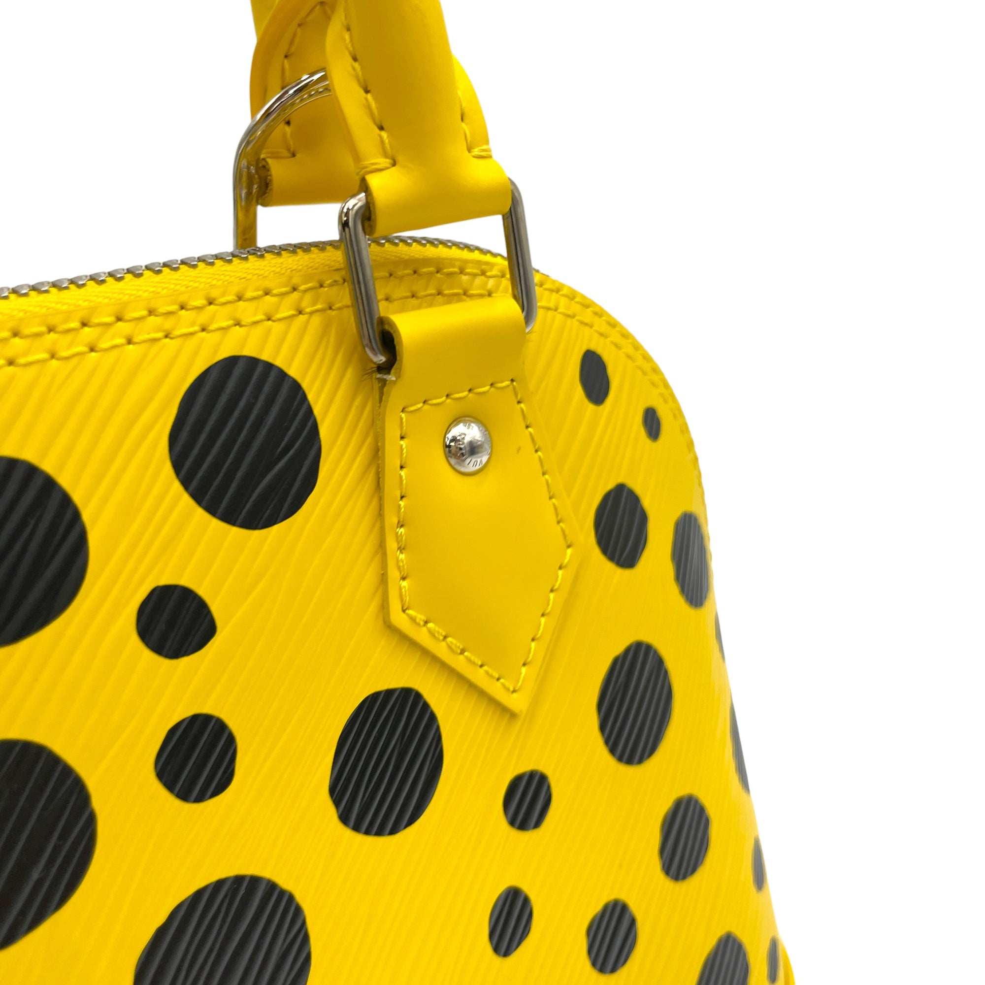 Alma X Yayoi Kusama BB Yellow Top Handle Bag in Epi Leather, Silver hardware