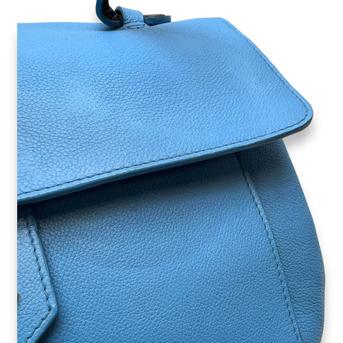 LockMe MM Blue Top Handle Bag in Calfskin, Gold hardware