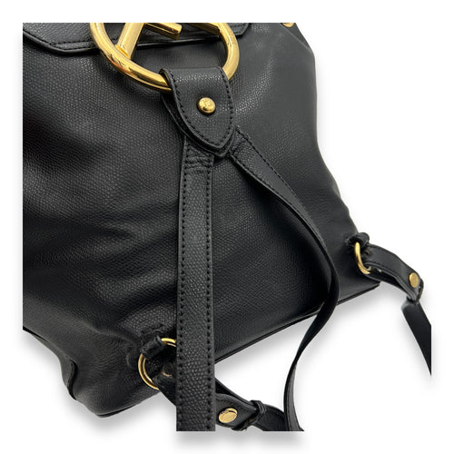 Flap Black Backpack in Calfskin, Gold hardware