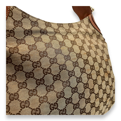 GG Creole Brown Shoulder Bag in Canvas, Gold hardware