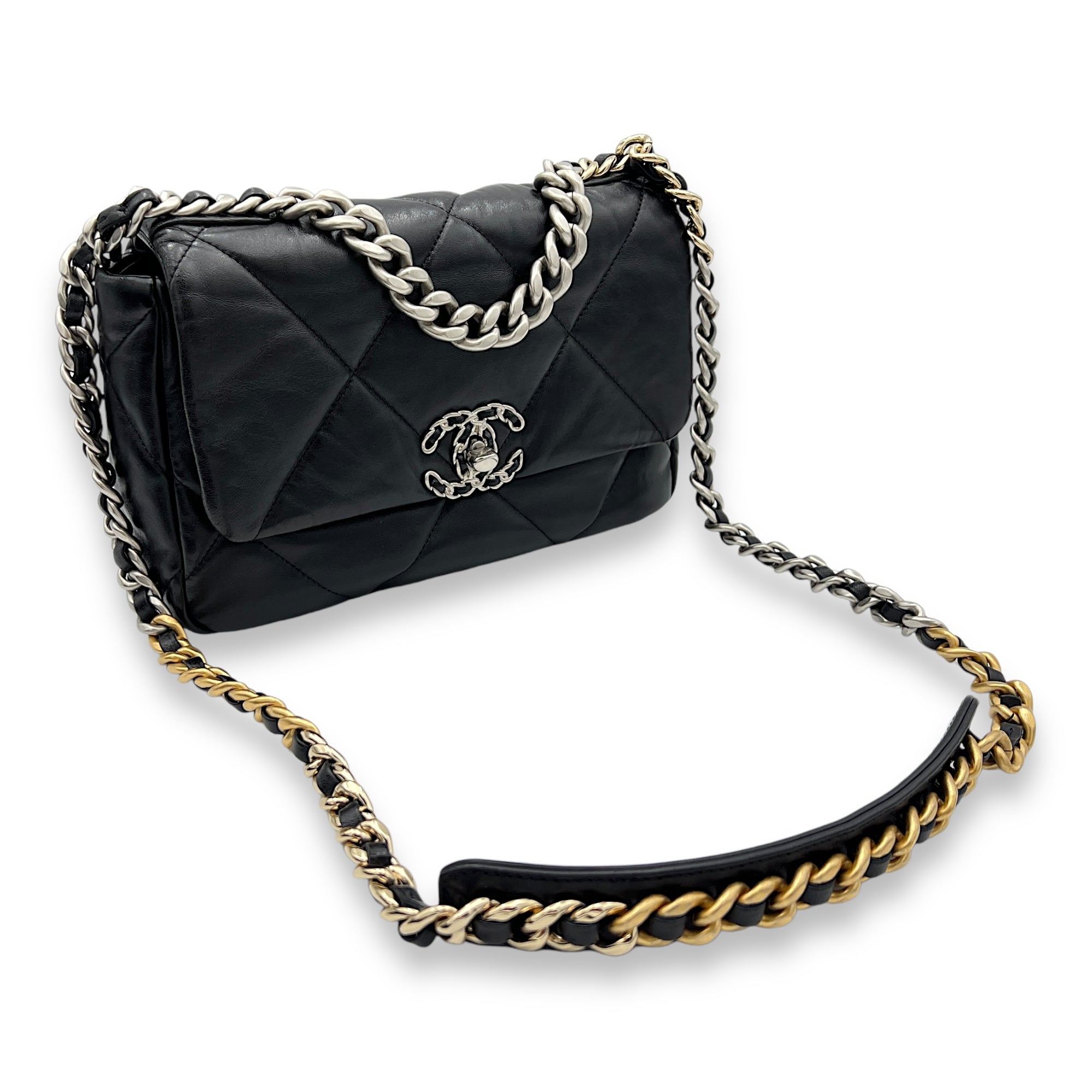 C19 Shoulder Bag Medium Black in Lambskin , Lacquered Metal Hardware