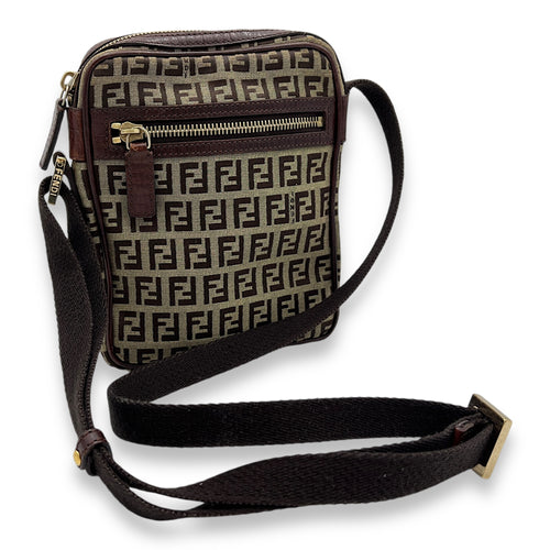 Zucca Brown Crossbody Bag in Jacquard, Gold hardware