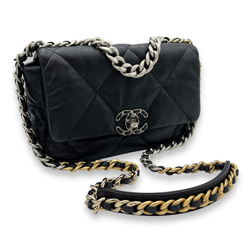 C19 Small Black Shoulder Bag in Lambskin, Silver hardware