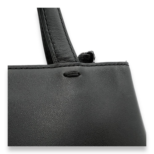 Logo Black Top Handle Bag in Calfskin and Suede, Silver hardware