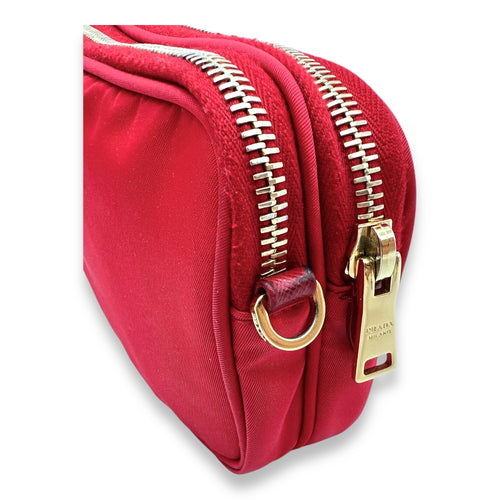 Tessuto Red Crossbody Bag in Nylon, Gold hardware