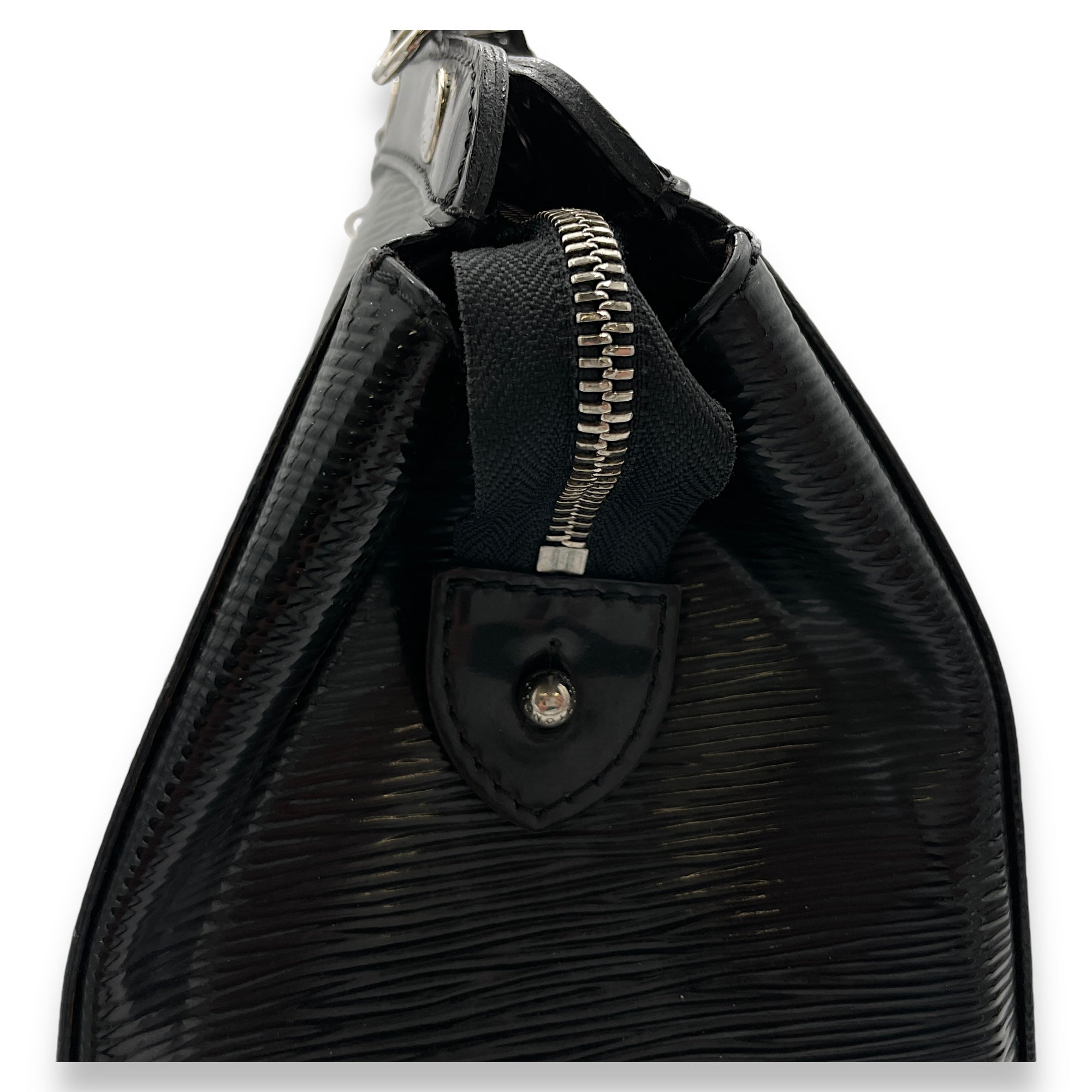 Brea MM Black Top Handle Bag in Epi Leather, Silver hardware