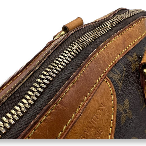 Tivoli PM Brown Top Handle Bag in Monogram Coated Canvas, Gold hardware