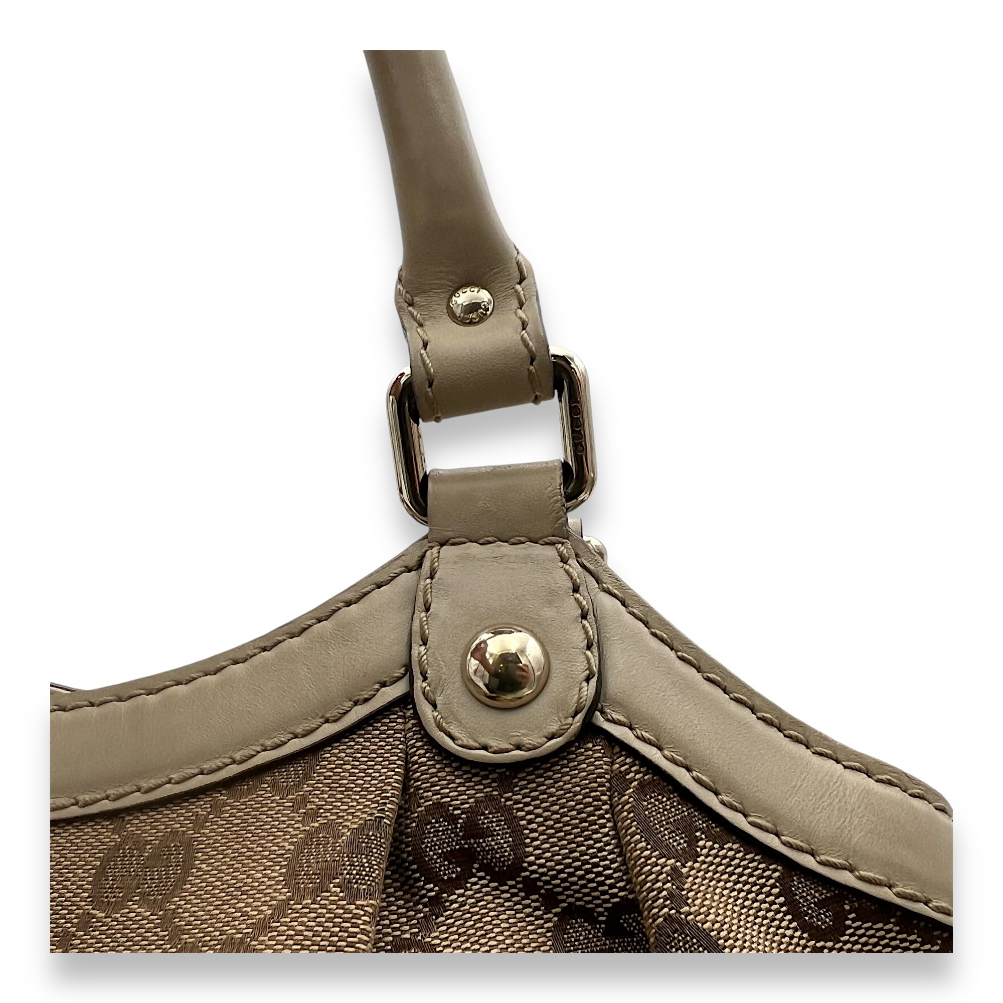 Sukey Beige Top Handle Bag in Canvas, Gold hardware