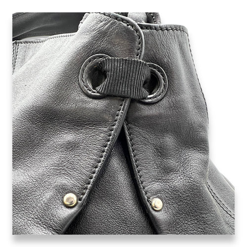 Bow Black Top Handle Bag in Calfskin, Silver hardware