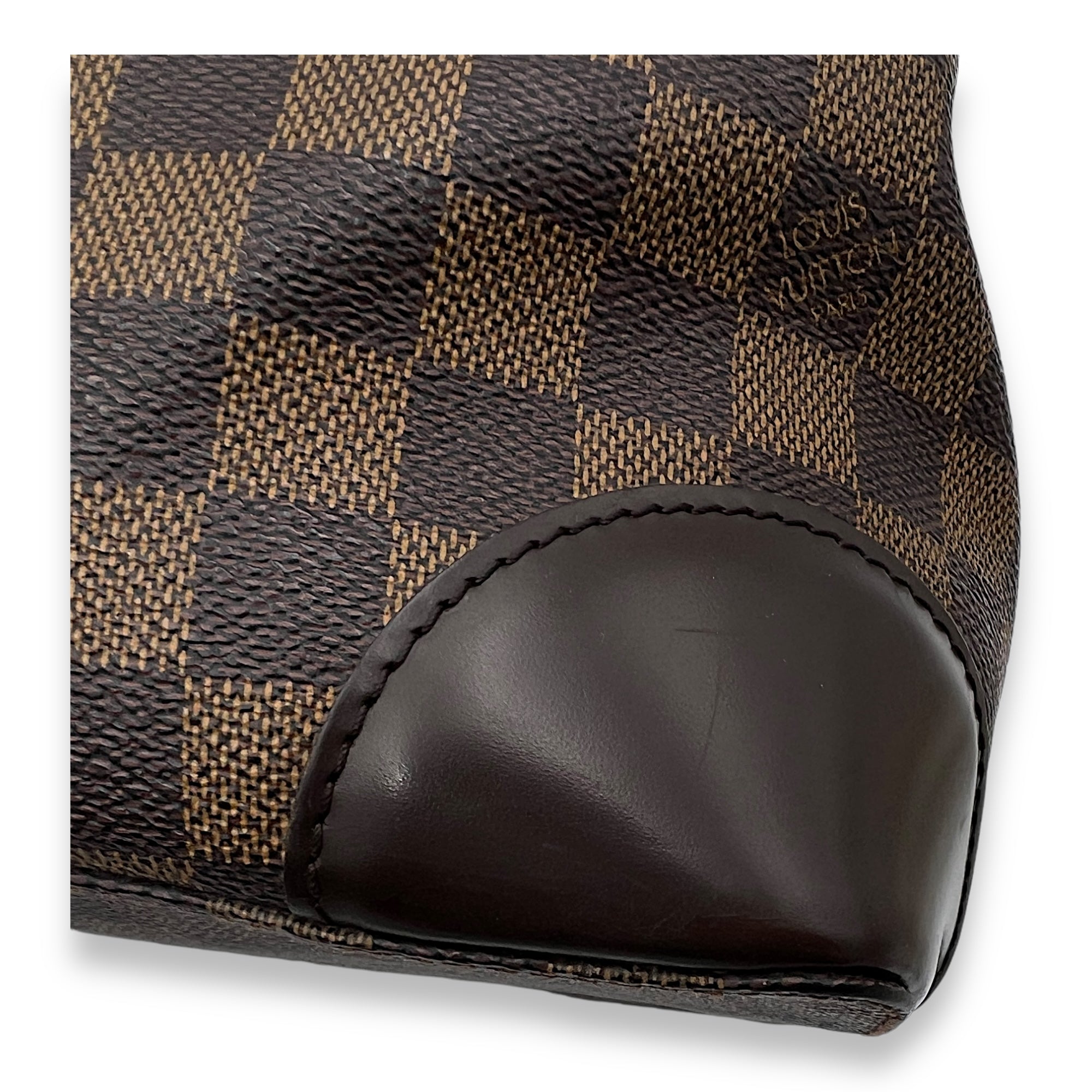 Hampstead MM Brown Top Handle Bag in Damier Ebene, Gold hardware