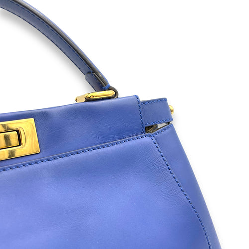 Peekaboo Medium Blue Top Handle Bag in Calfskin, Gold hardware