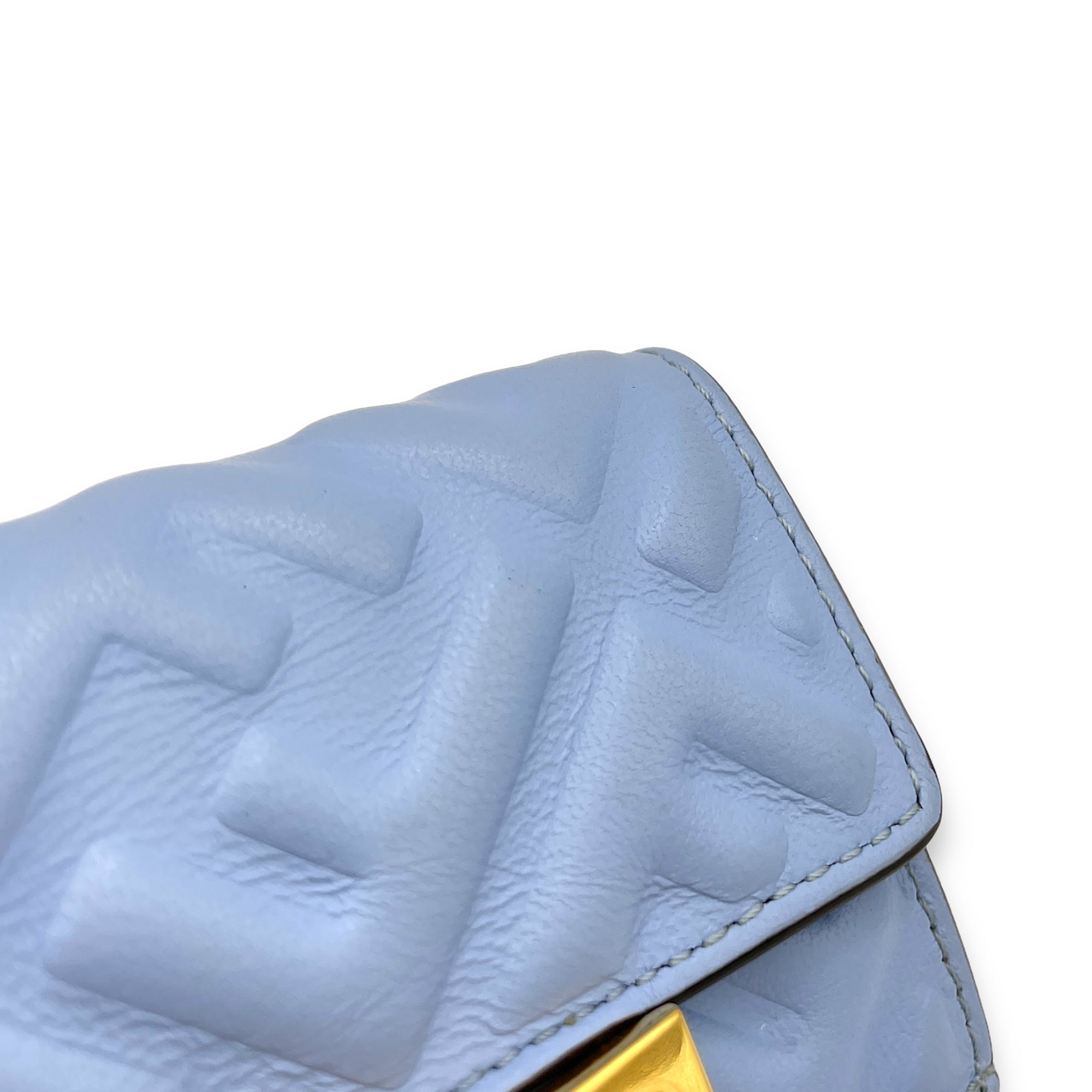 Baguette Trifold Micro Blue Wallet in Calfskin, Gold hardware