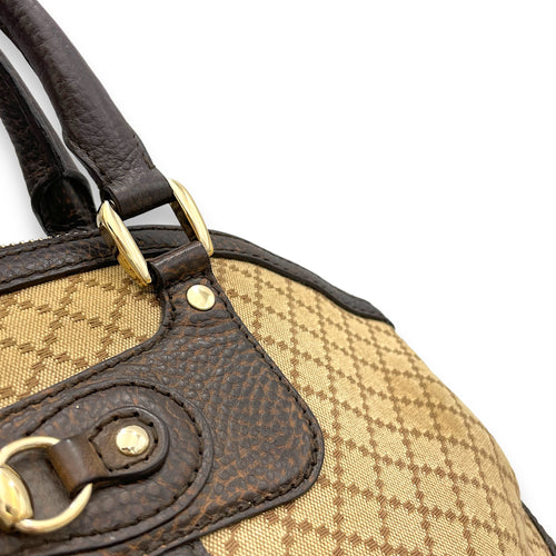 Horsebit Shoulder Bag Brown in Jacquard, Gold hardware