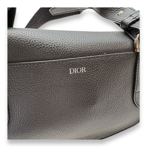 Saddle Crossbody Bag Black in Calfskin, Silver hardware