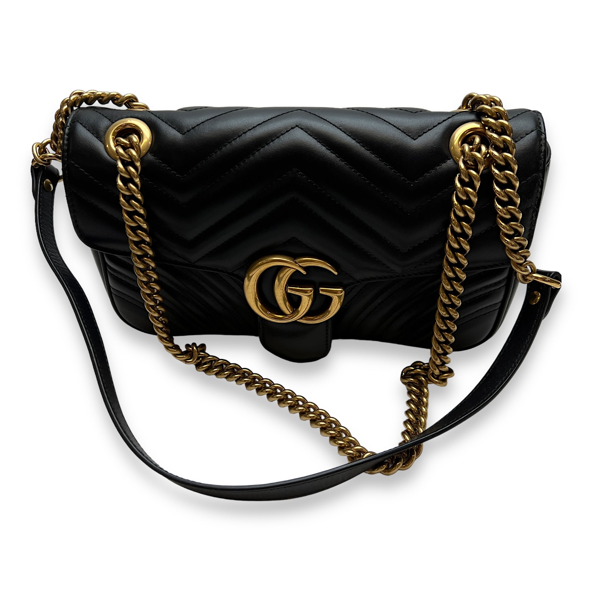 GG Marmont Shoulder Bag Black in Calfskin, Gold hardware