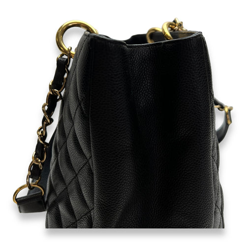 GST Grand Shopping Tote Large Black Shoulder Bag in Caviar Leather, Gold hardware