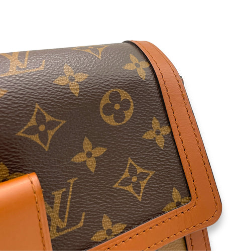 Dauphine MM Brown Crossbody Bag in Monogram Coated Canvas, Gold hardware