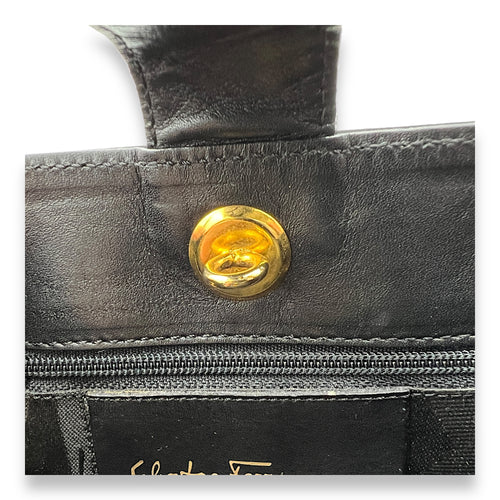 Buckle Black Top Handle Bag in Satin, Gold hardware