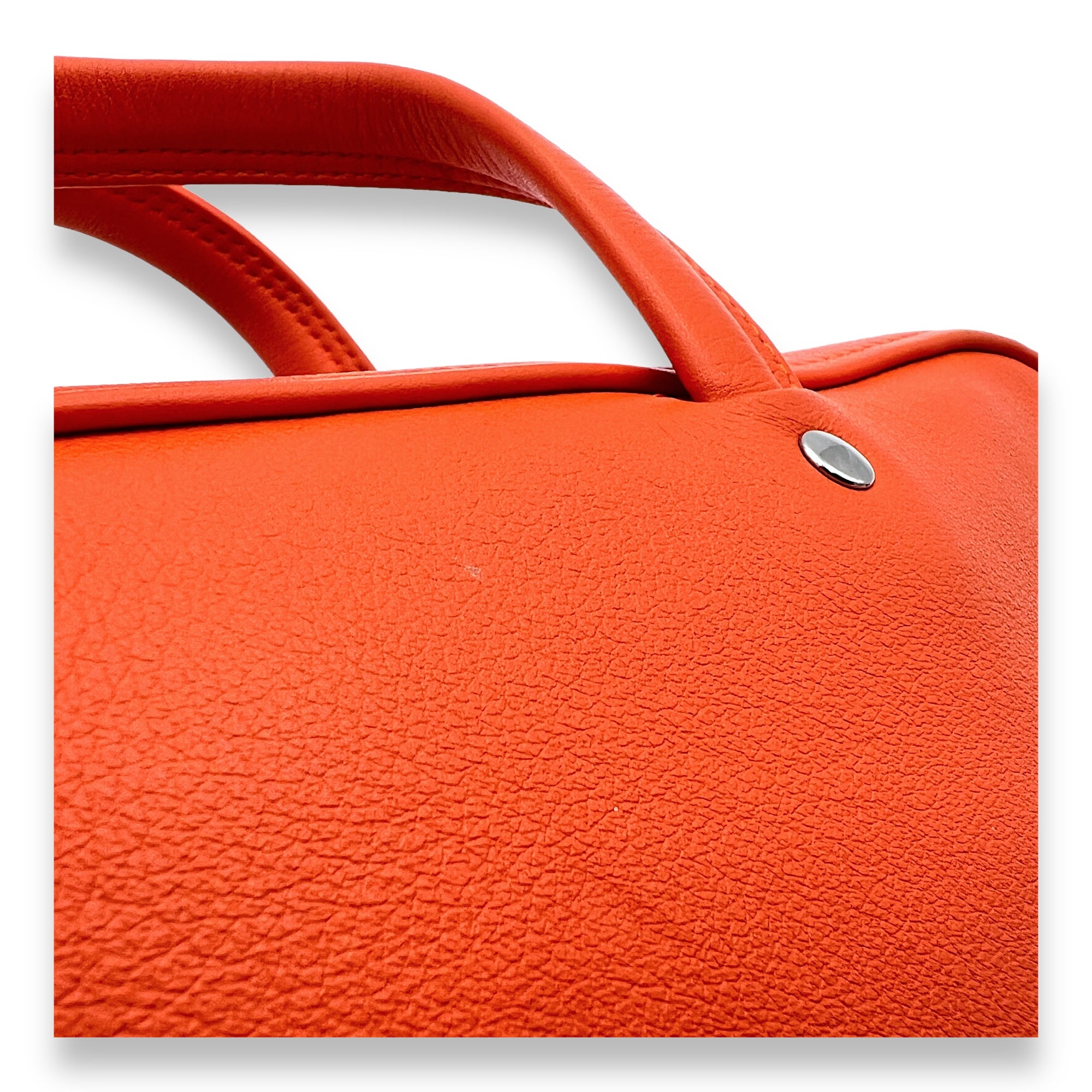 Triangle Two-way Orange Top Handle Bag in Calfskin, Silver hardware