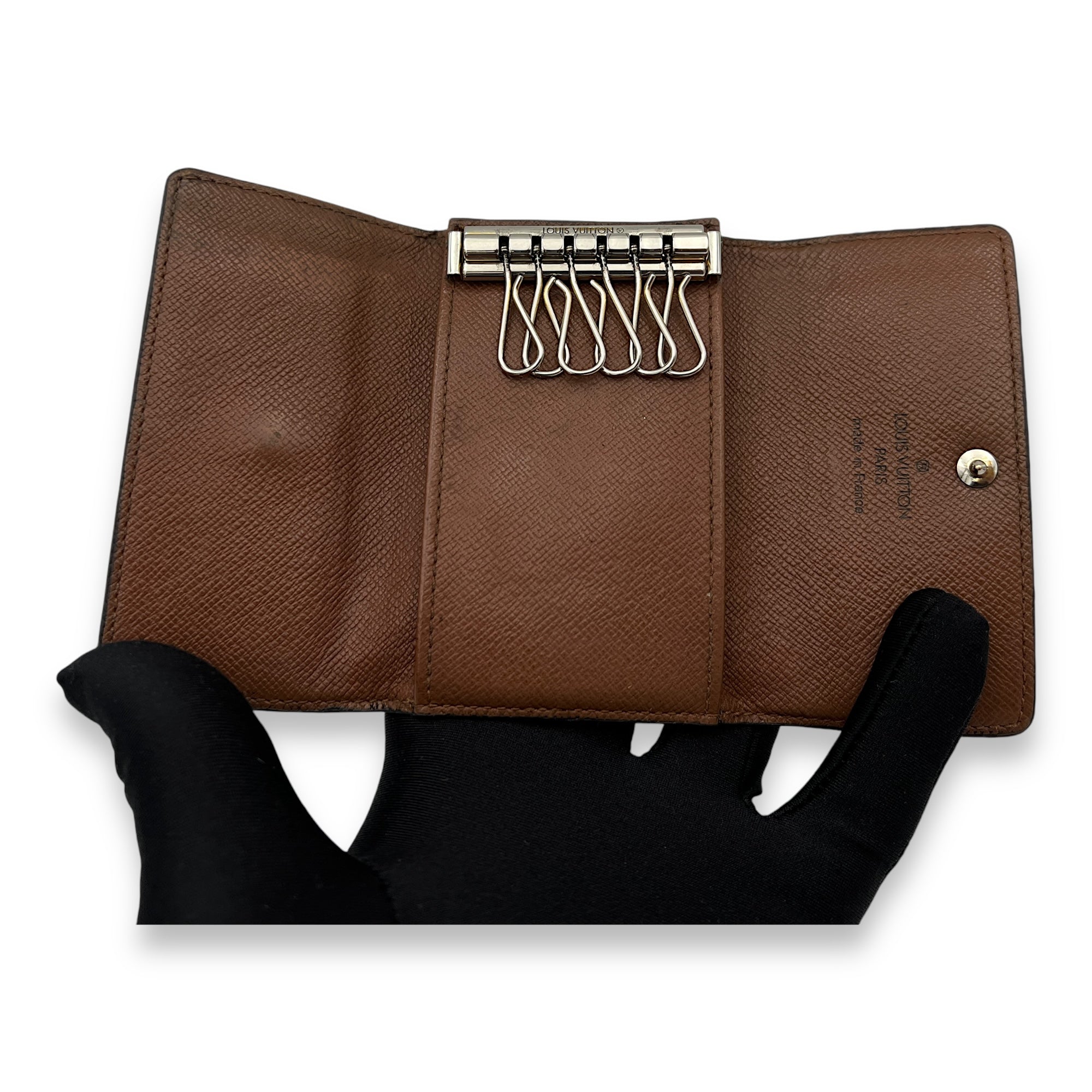 Flap Brown Key Holder in Monogram Coated Canvas, Gold hardware