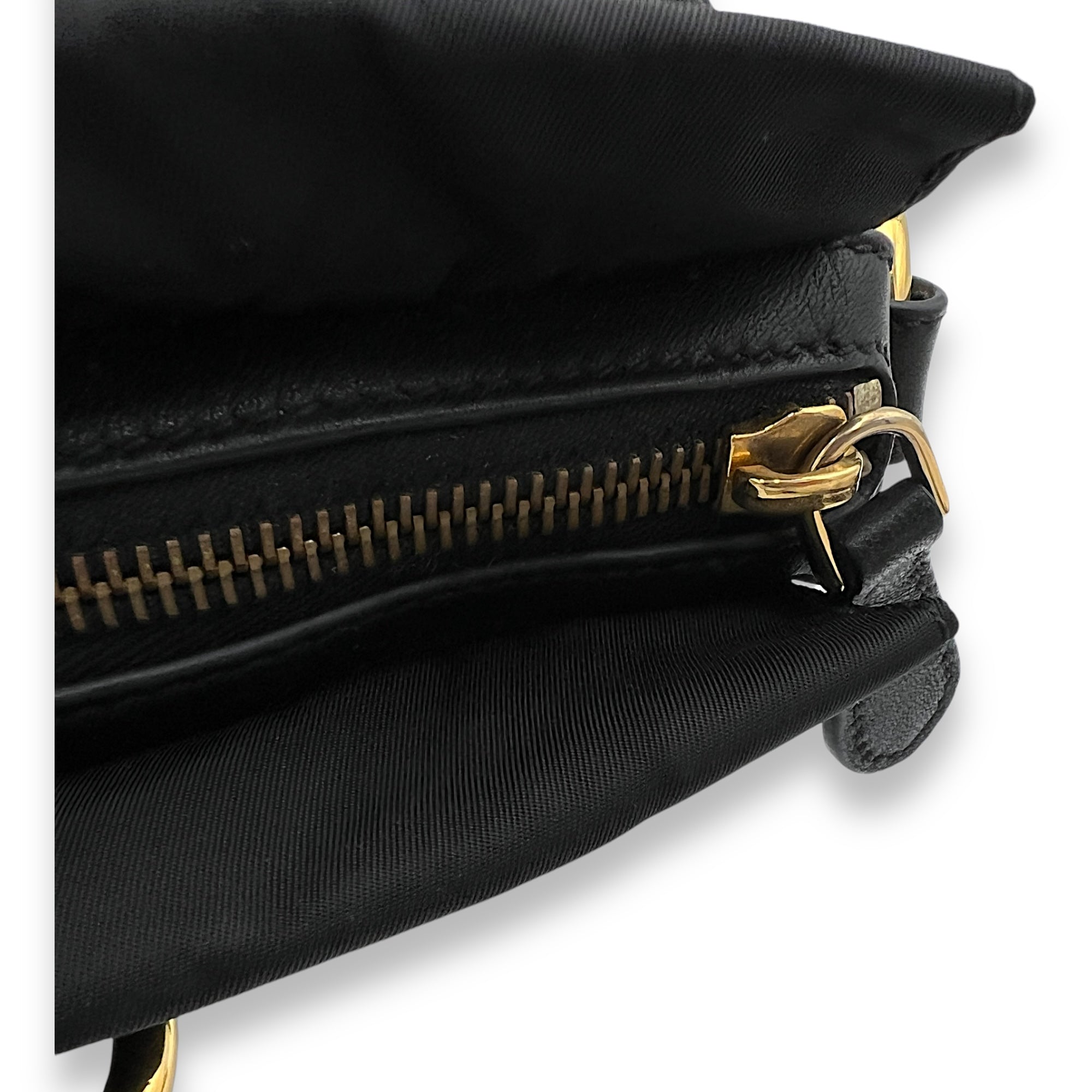 Two-Way Black Top Handle Bag in Nylon, Gold hardware