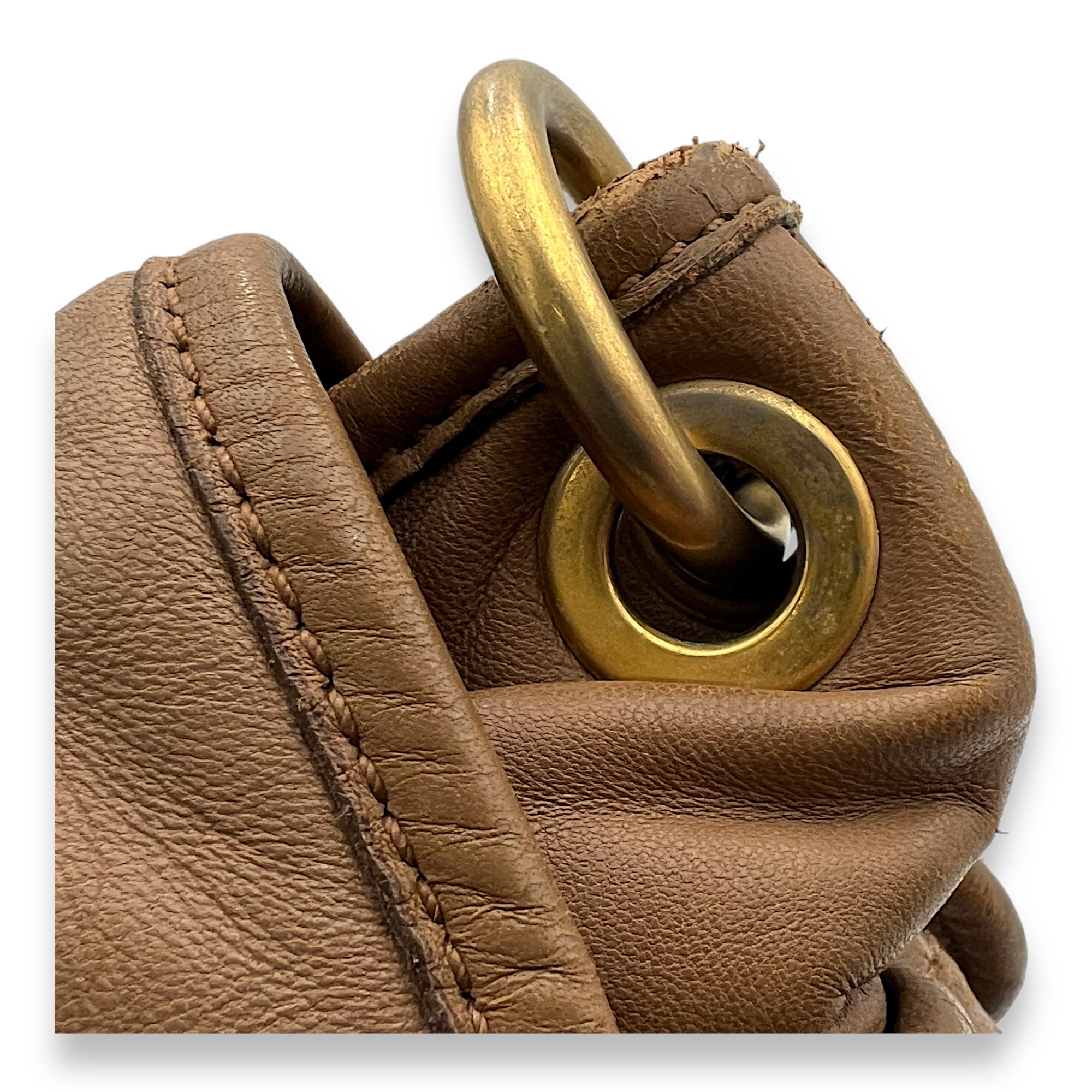 Coffer Brown Top Handle Bag in Calfskin, Gold hardware