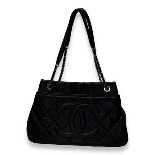 Matelasse Chain Black Tote Bag in Caviar Leather, Silver hardware