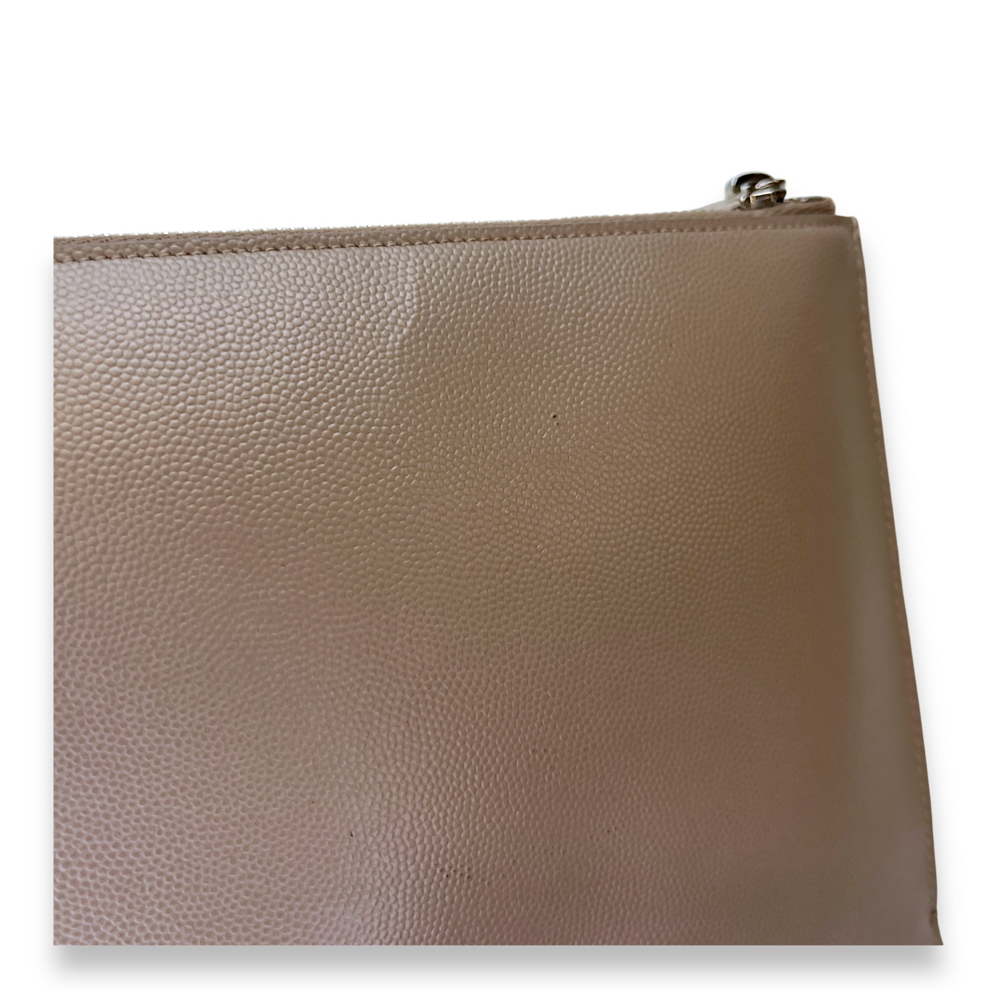 Paris Zipped Beige Pouch in Calfskin, Silver hardware