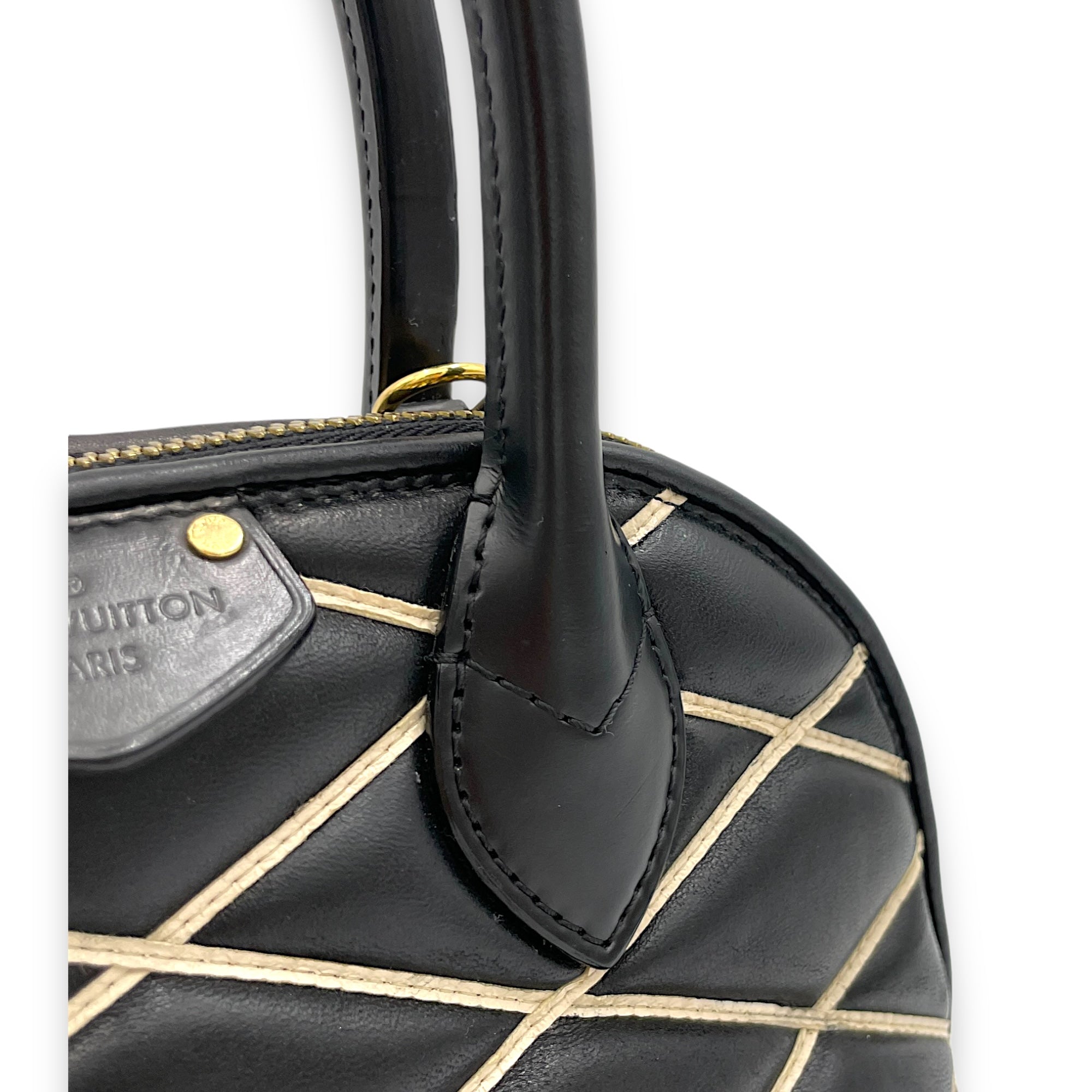 Alma BB Black Top Handle Bag in Calfskin, Gold hardware