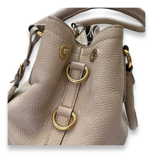 Logo Beige Top Handle Bag in Calfskin, Gold hardware