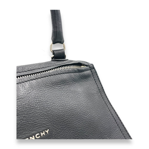 Pandora Small Black Shoulder Bag in Goat Leather, Silver hardware