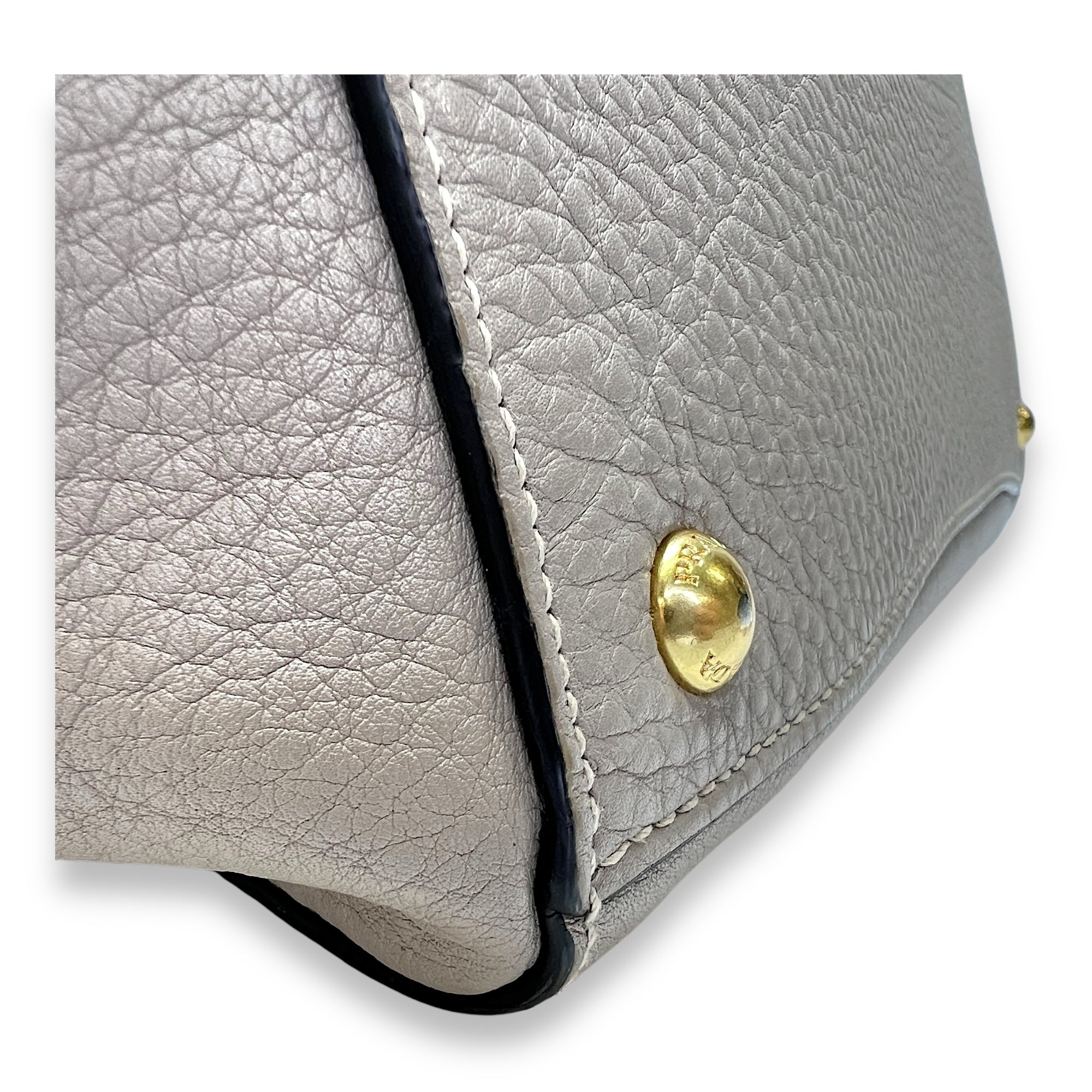 Logo Top Handle Bag Beige in Calfskin, Gold hardware