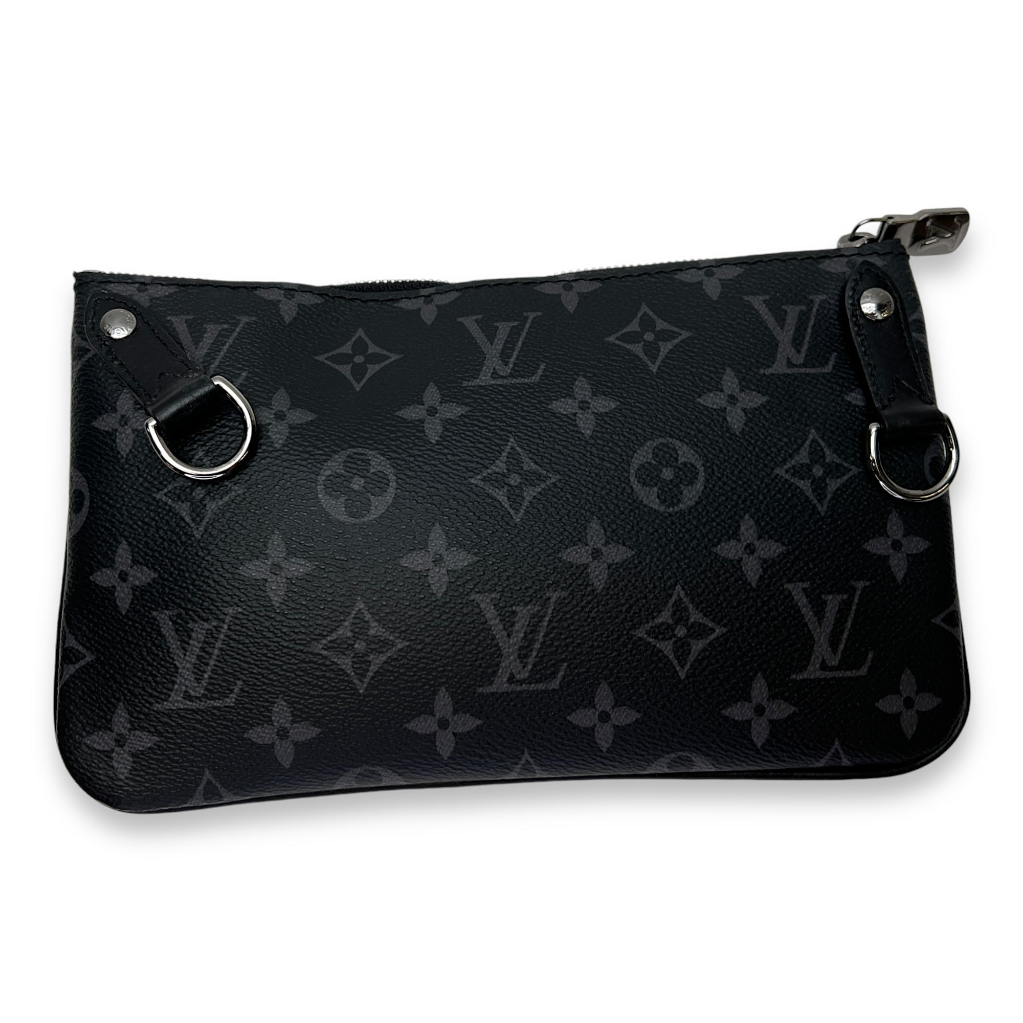 Trio Grey Crossbody Bag in Monogram Coated Canvas, Gunmetal hardware