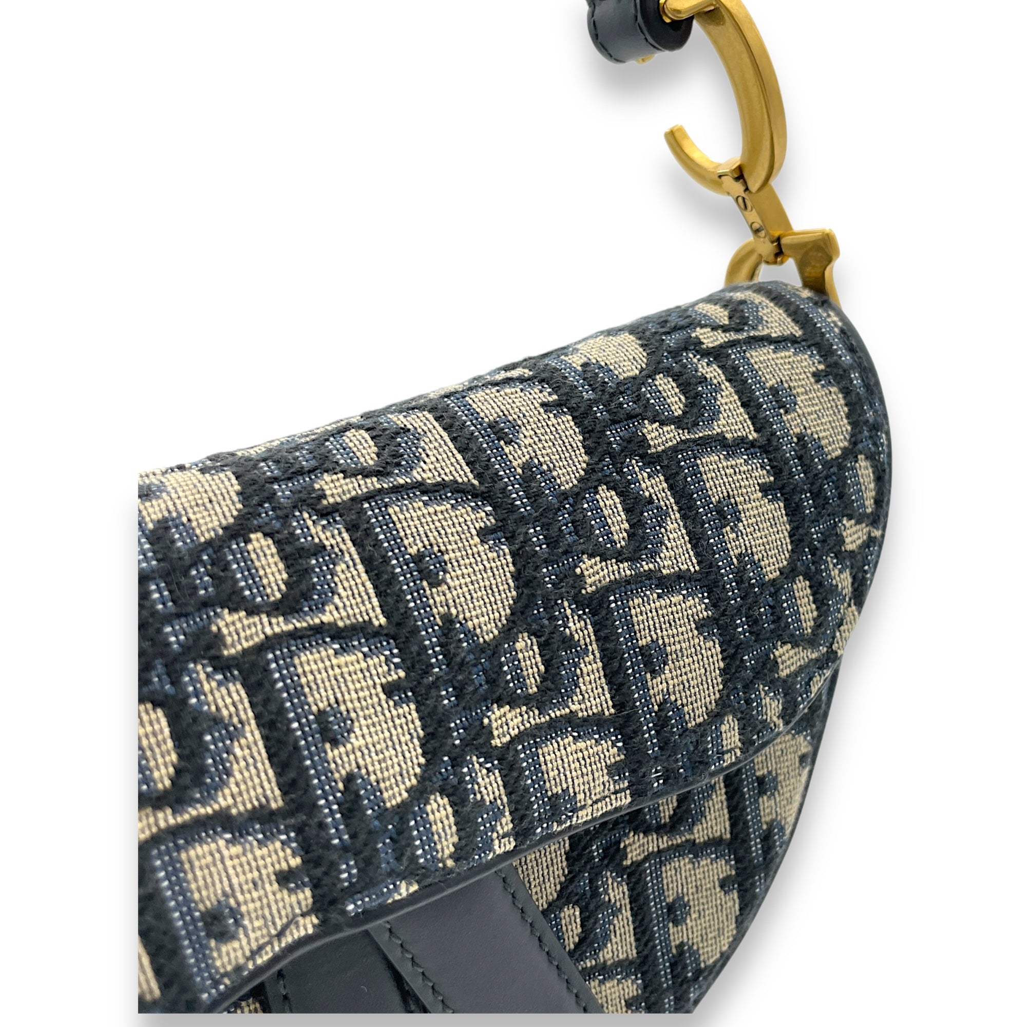 Saddle Mini Blue Top Handle Bag in Canvas, Gold hardware