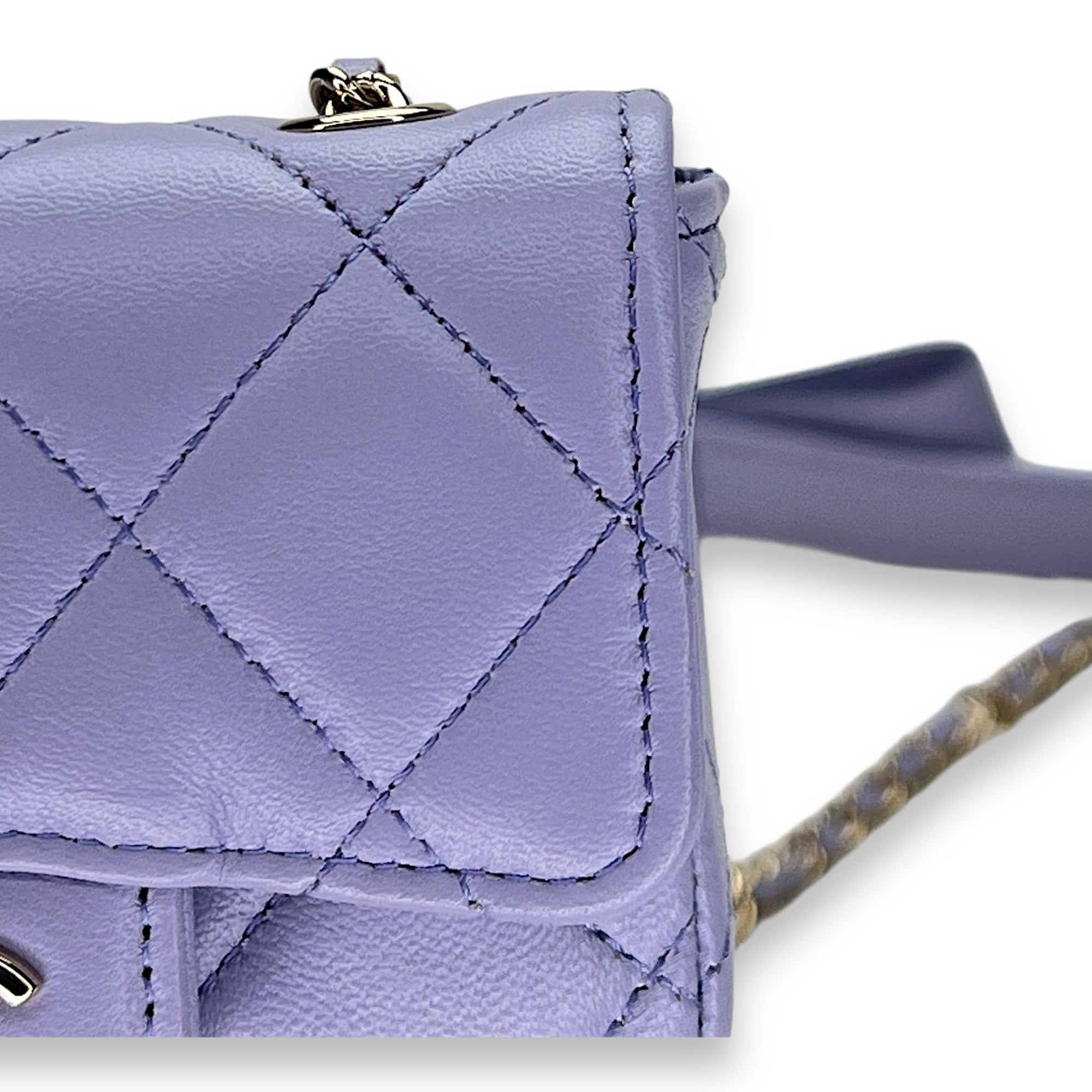 Classic Flap Chain Mini Purple Card Holder in Lambskin, Light Gold hardware