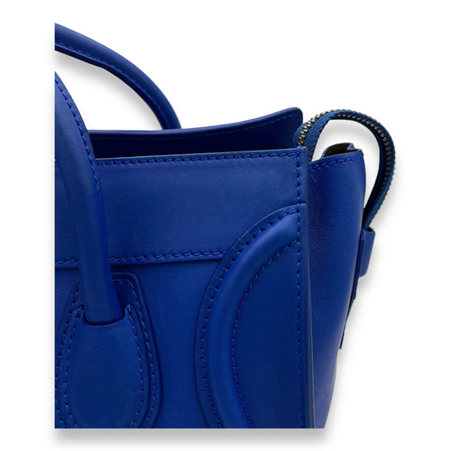 Luggage Micro Blue Top Handle Bag in Calfskin, Gold hardware