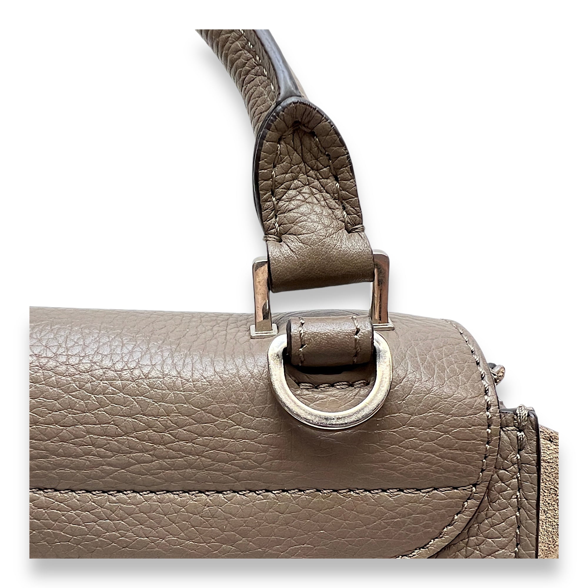 Trapeze Medium Brown Top Handle Bag in Calfskin, Silver hardware