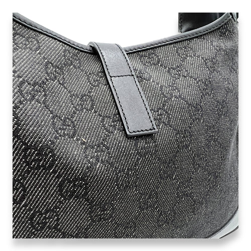 Jackie Black Shoulder Bag in Canvas, Silver hardware