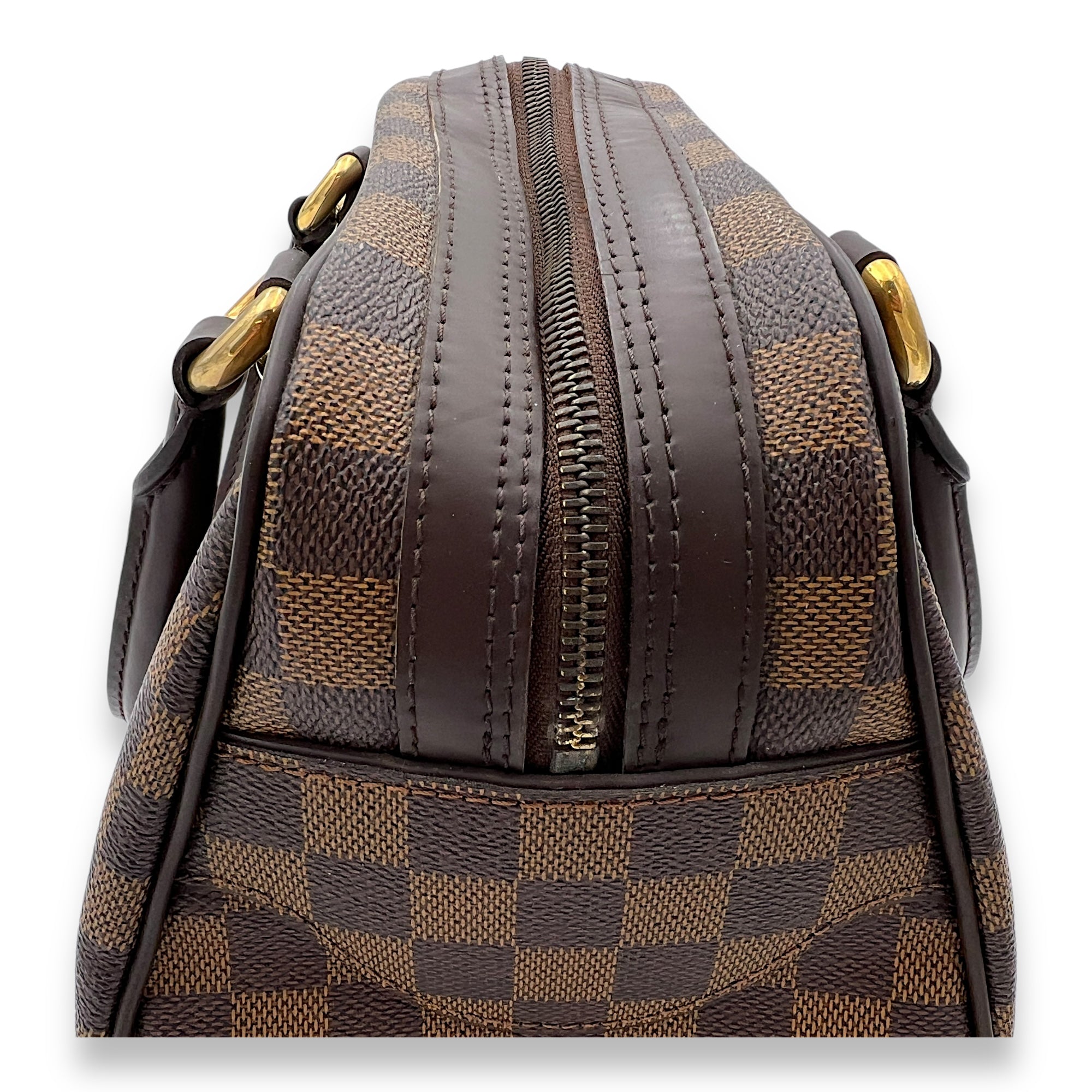 Duomo Damier Ebene Top Handle Bag in Coated Canvas, Gold hardware