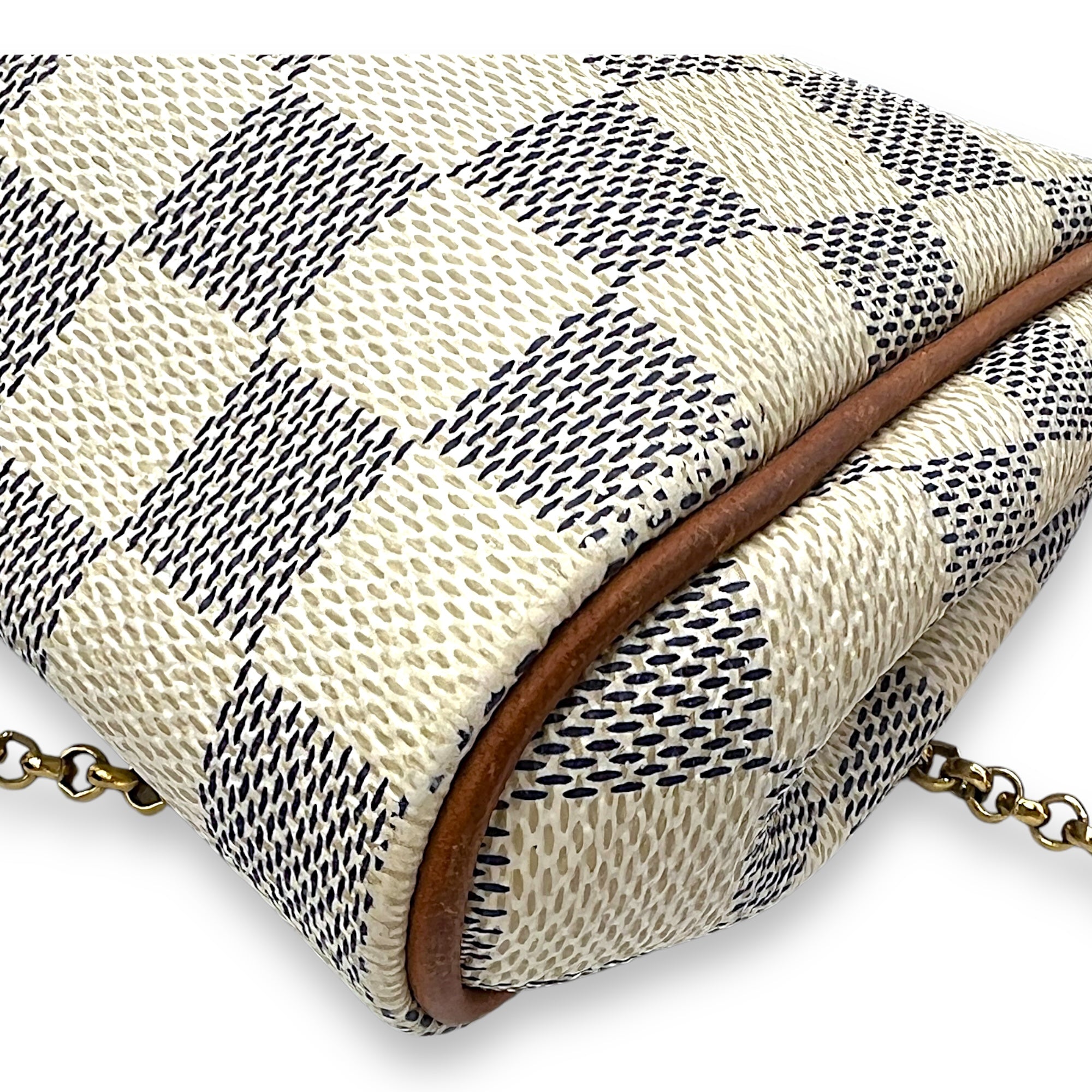 Eva Damier Azur Shoulder Bag in Coated Canvas, Gold hardware