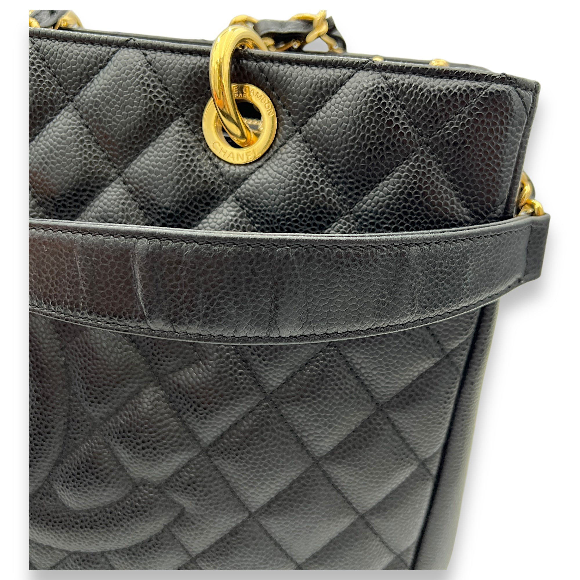 GST Black Tote Bag in Caviar Leather, Gold hardware