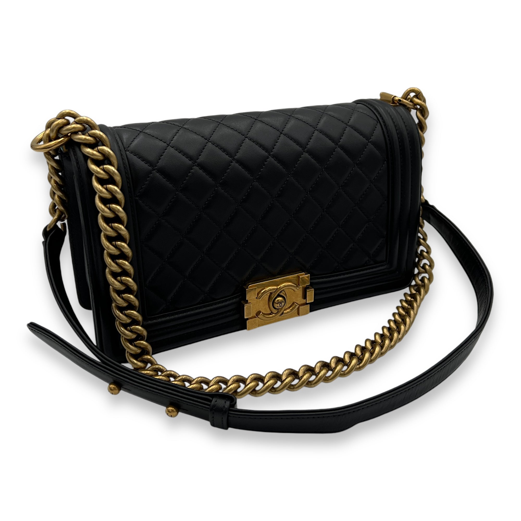 Boy Crossbody Bag Medium Black in Lambskin, Gold hardware