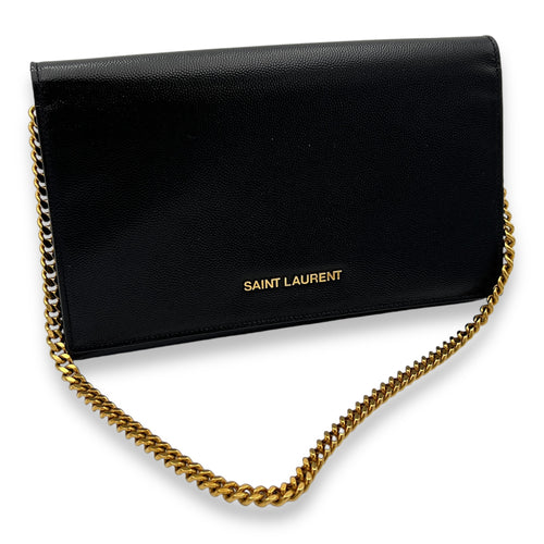 Logo Wallet On Chain Black in Patent Leather, Gold hardware