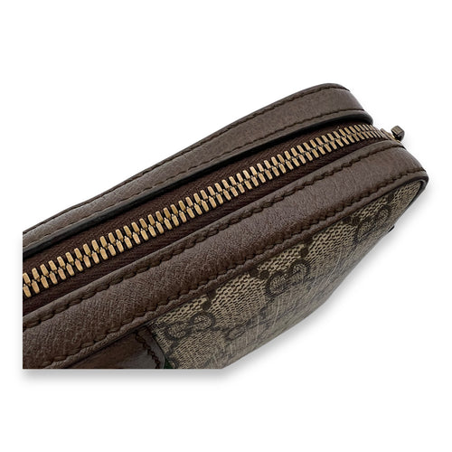 Ophidia Brown Crossbody Bag in Monogram Coated Canvas, Gold hardware