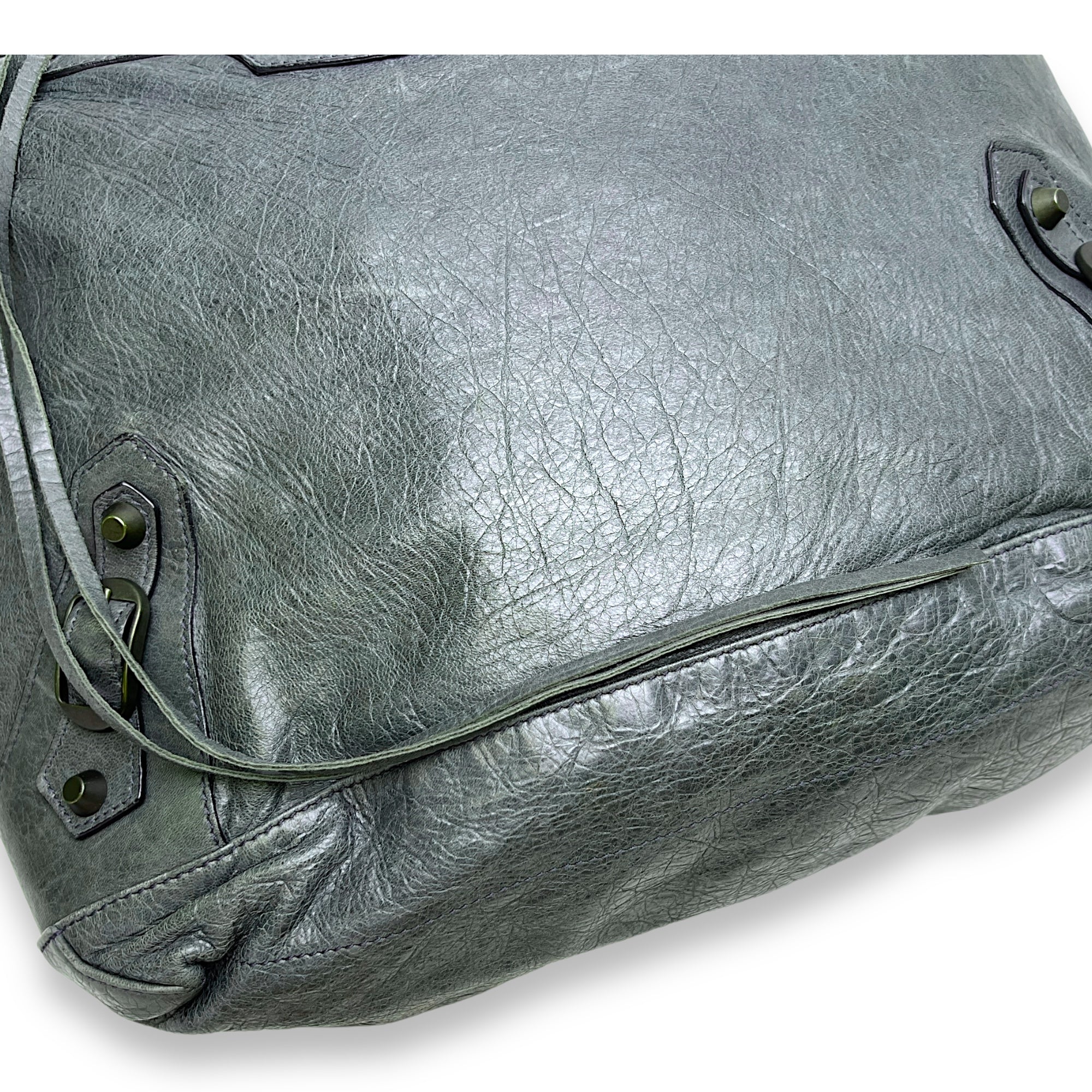 Day Hobo Shoulder Bag Grey in Distressed Leather, Brushed Gold hardware