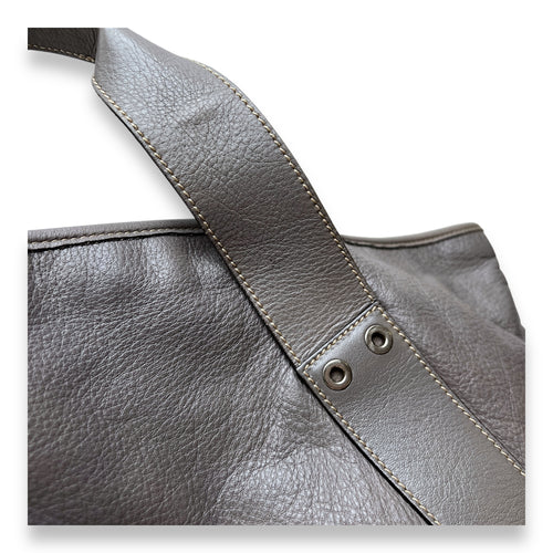 Logo Tote Bag Grey in Calfskin, Silver hardware